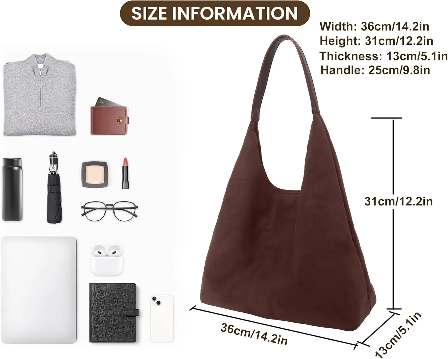 ALUWU Suede Bags for Women 2024 Retro Faux Suede Handbag Slouchy Hobo Bag Fall Purse