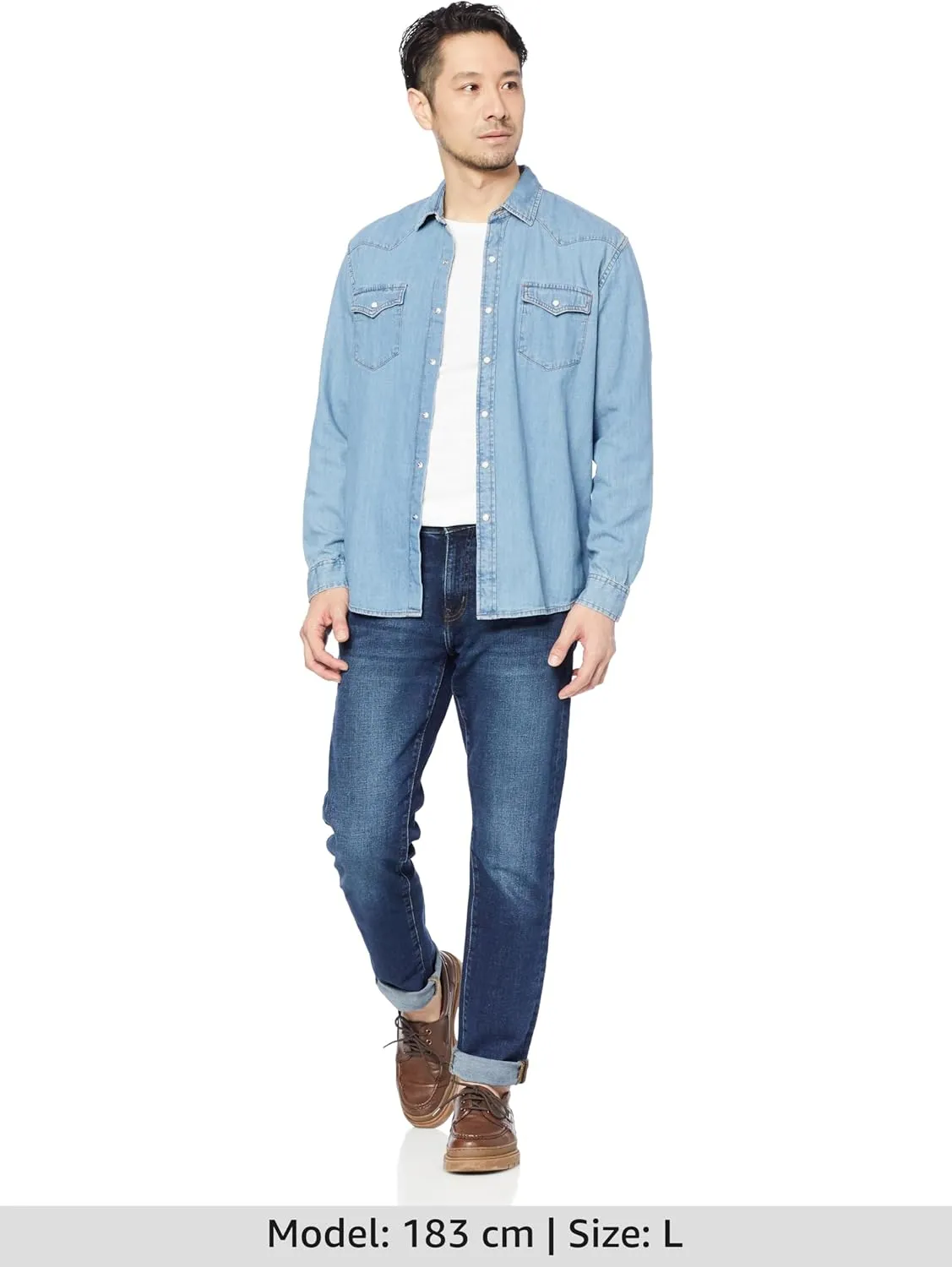 Amazon Essentials Men's Denim Shirt Long Sleeve - Regular-Fit Denim Shirt