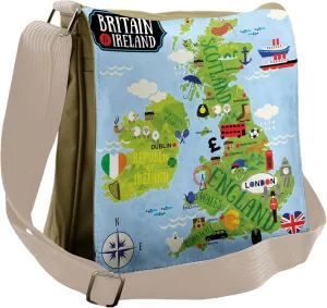 Ambesonne Cartoon Messenger Bag, Maps of Britain Ireland, Unisex Cross-body