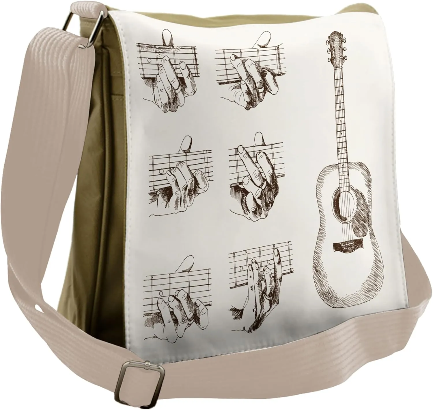 Ambesonne Guitar Messenger Bag, Sketch Chords Flamenco, Unisex Cross-body