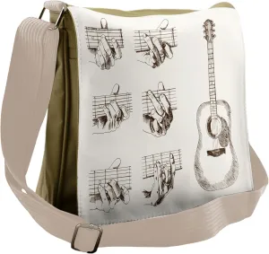 Ambesonne Guitar Messenger Bag, Sketch Chords Flamenco, Unisex Cross-body