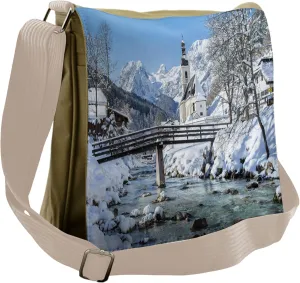 Ambesonne Winter Messenger Bag, Scenic View Panorama, Unisex Cross-body