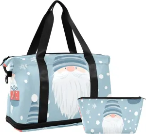 American Cartoon Cute Christmas Dwarf Sports Gym Bag Travel Overnight Carry on Bag with Adjustable Strap for Airplane Traveling 2 Pcs Set