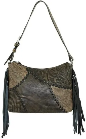 American West Leather Gypsy Patch Zip Top Shoulder Handbag