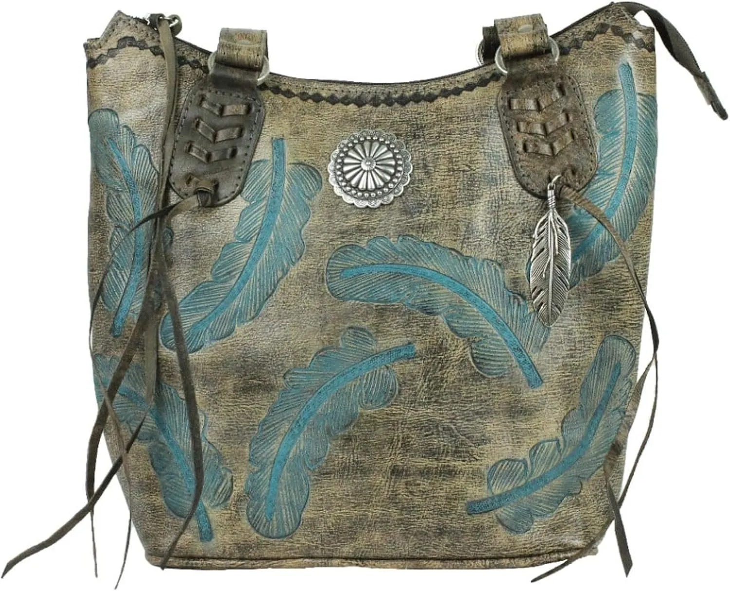 American West Leather Sacred Bird Women's Zip Top Bucket Tote