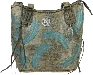 American West Leather Sacred Bird Women's Zip Top Bucket Tote
