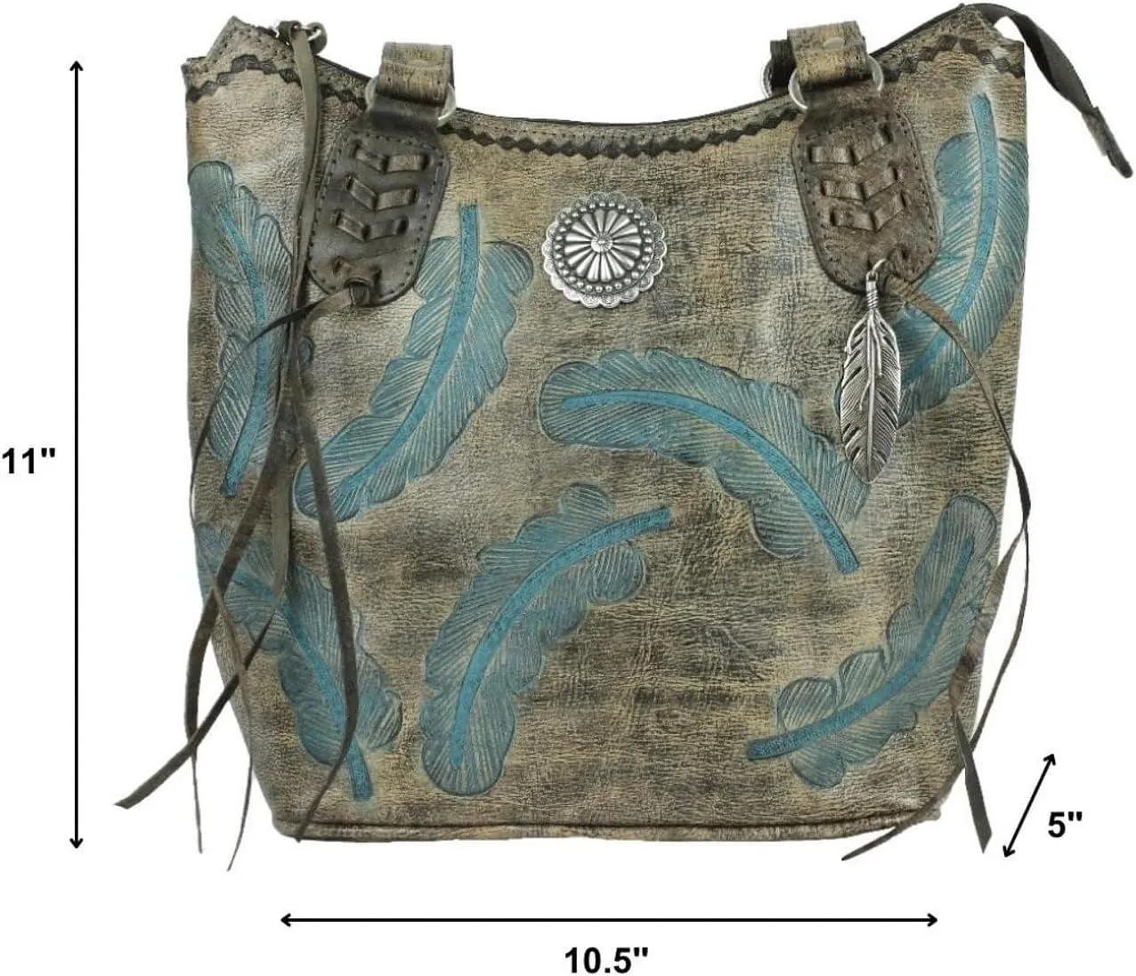 American West Leather Sacred Bird Women's Zip Top Bucket Tote