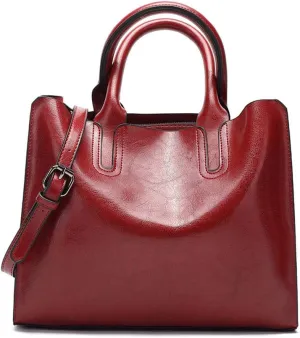 Andongnywell Women Oil Leather Handbags Top Handle Satchel Shoulder Bucket Bag Tote Purse for Ladies and Girl