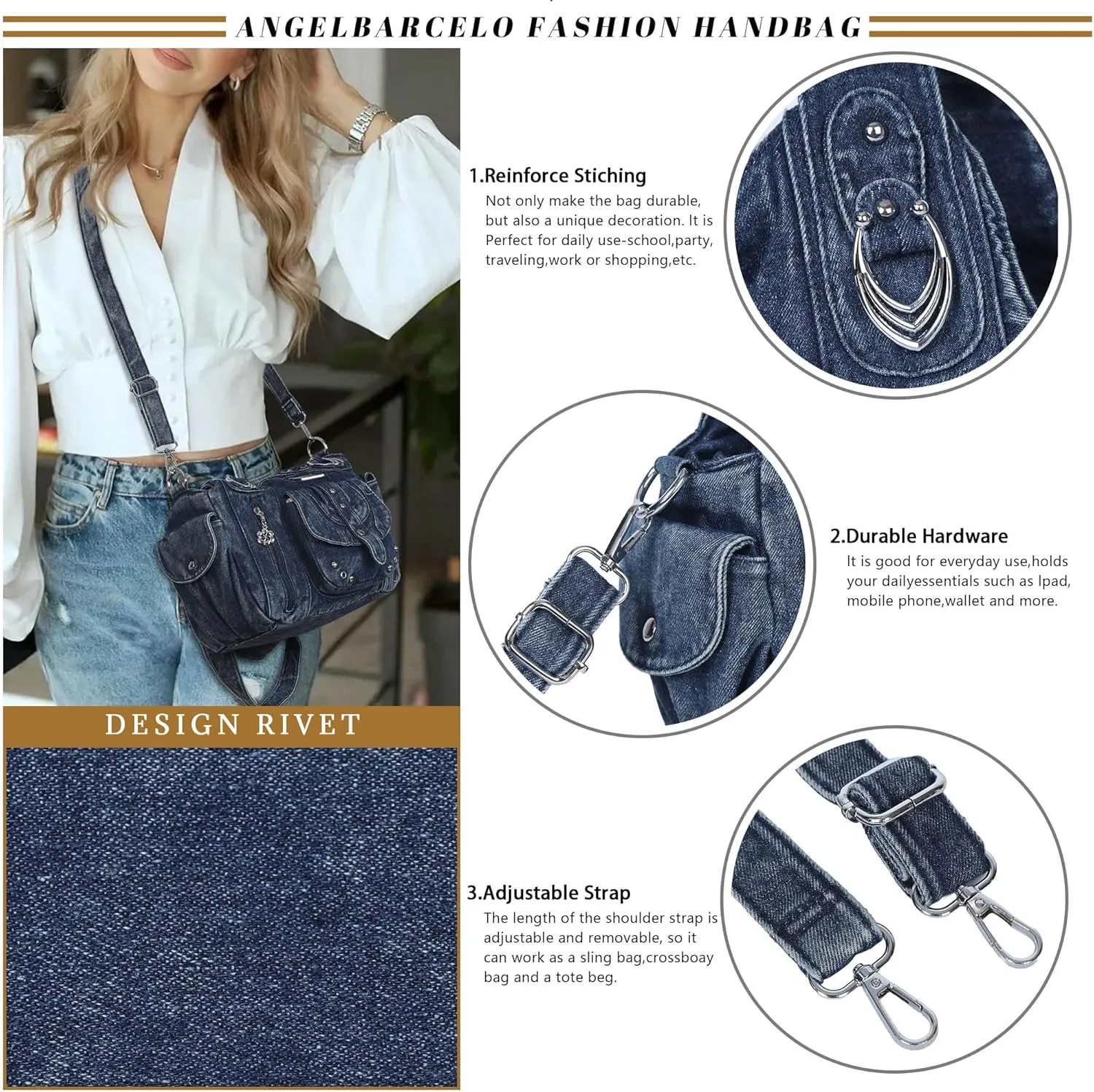 Angel Barcelo Hobo Bag for Women Crossbody Purse and Handbags Shoulder Bags