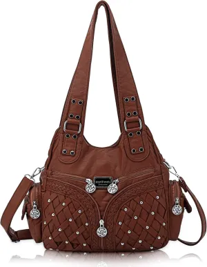 Angel Barcelo Purses and Handbags Women Tote Shoulder Top Handle Satchel Hobo Bags Fashion Washed PU Leather Purse