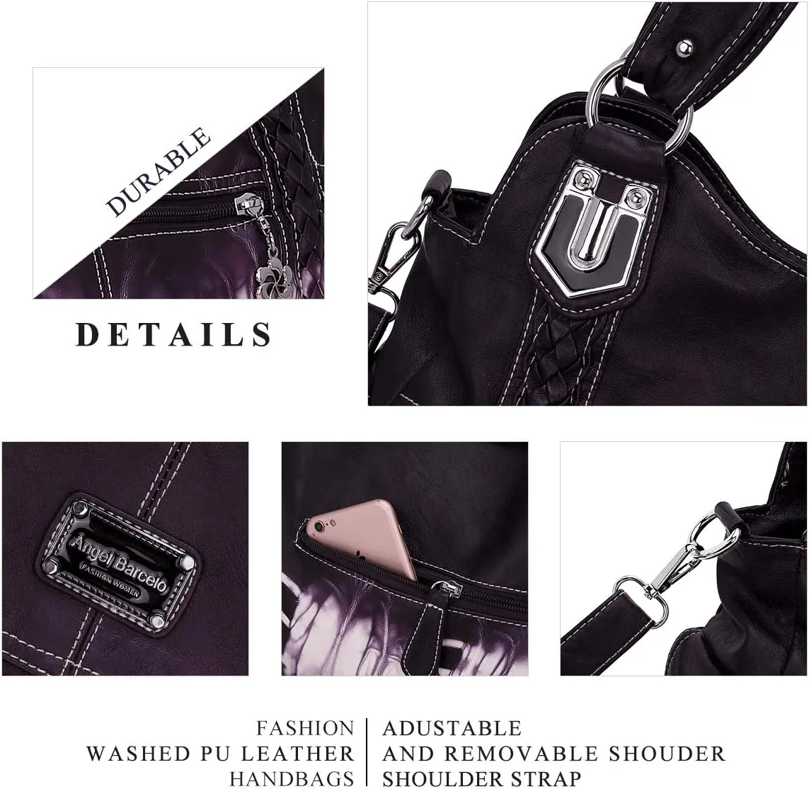 Angel Barcelo Roomy Fashion Hobo Womens Handbags Ladies Purse Satchel Shoulder Bags Tote Washed Leather Bag