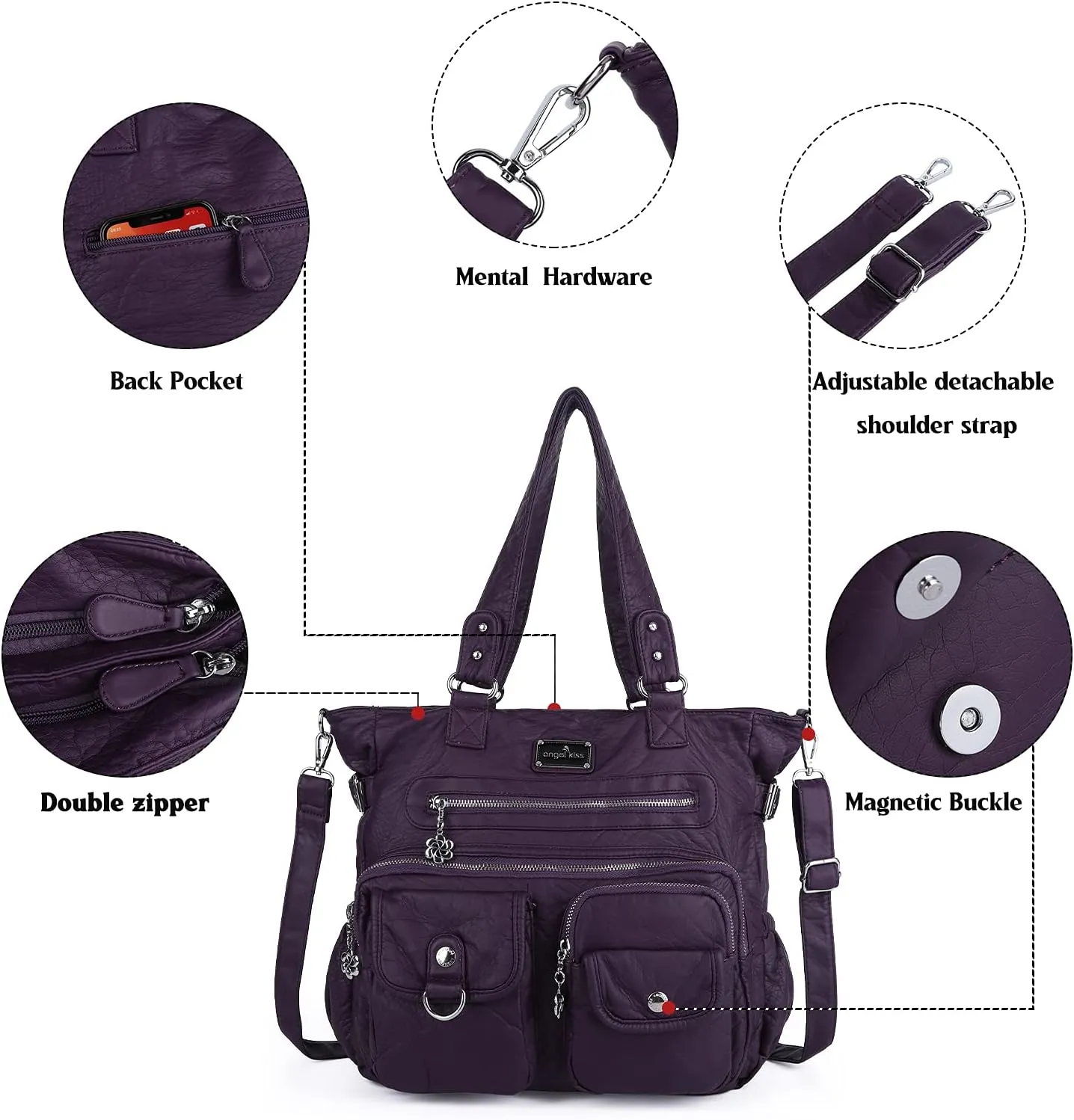 Angelkiss Purses and Handbag for Women Soft Leather Hobo Bags Satchel Shoulder Bags Ladies Tote Crossbody Bag