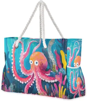 animal sea Coral Reef Sea Bag, Shoulder Weekender Waterproof Sandproof with side pockets Large Beach Tote for work