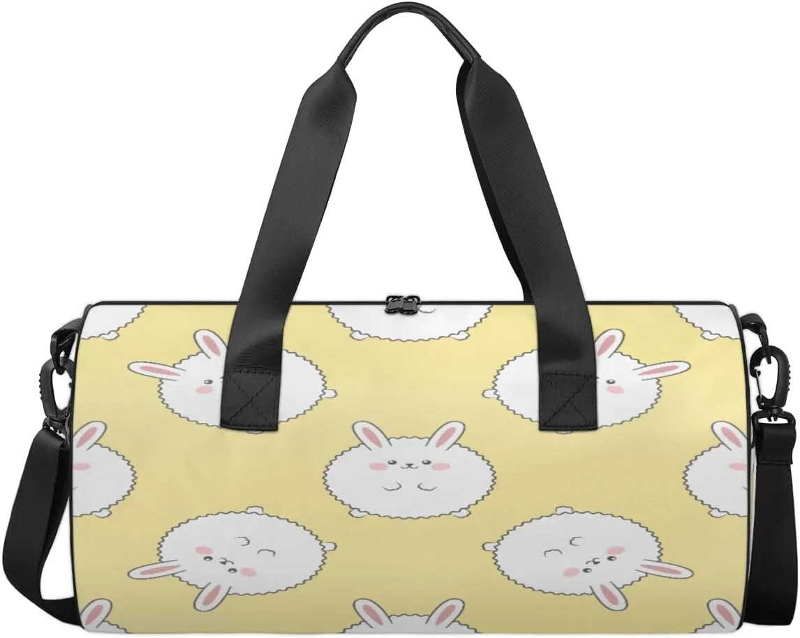 Animal White Rabbit Sports Duffel Bag, Gym Tote Bag Waterproof Weekender Travel Bag for Overnight Travel Luggage Workout Women Men