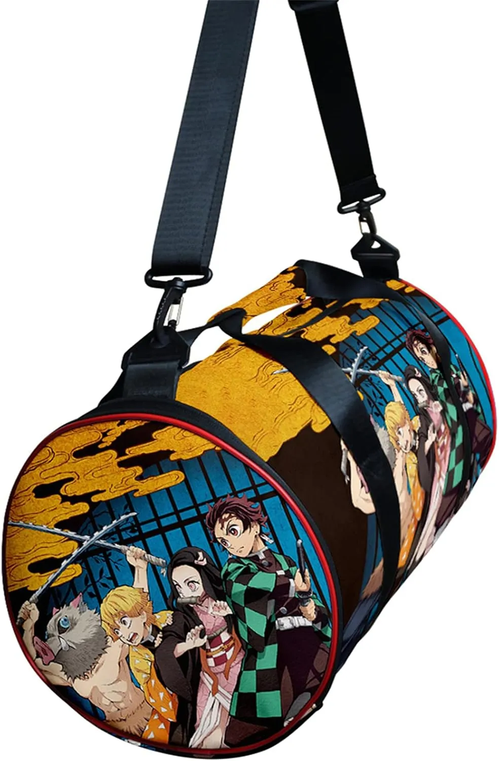 Anime Demon Slay Large Capacity Gym Bag Manga Kemitsu Sport Duffel Bag With Shoe Bag(Group Gold)