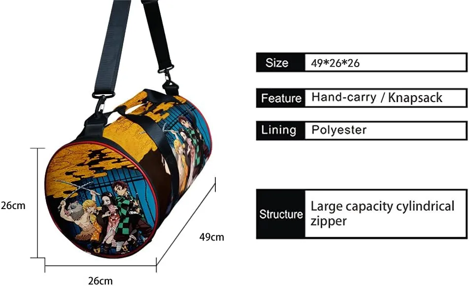 Anime Demon Slay Large Capacity Gym Bag Manga Kemitsu Sport Duffel Bag With Shoe Bag(Group Gold)