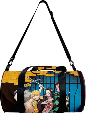 Anime Demon Slay Large Capacity Gym Bag Manga Kemitsu Sport Duffel Bag With Shoe Bag(Group Gold)