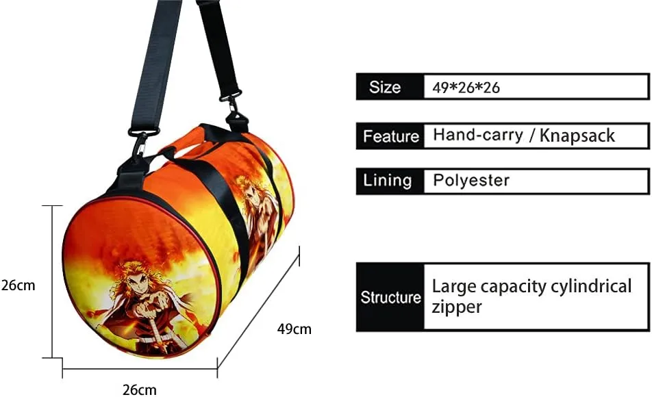 Anime Demon Slay Large Capacity Gym Bag Manga Kemitsu Sport Duffel Bag With Shoe Bag(Kyoujurou)