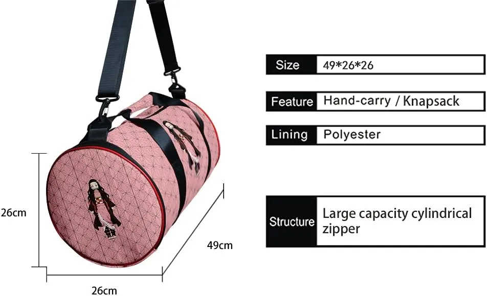 Anime Demon Slay Large Capacity Gym Bag Manga Kemitsu Sport Duffel Bag With Shoe Bag(Nezuko Pink)