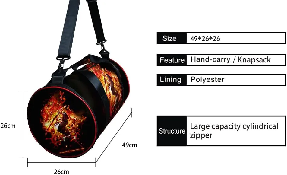 Anime Demon Slayer Large Capacity Gym Bag Manga Kemitsu No Yaiba Sport Duffel Bag With Shoe Bag(Kyoujurou Black)