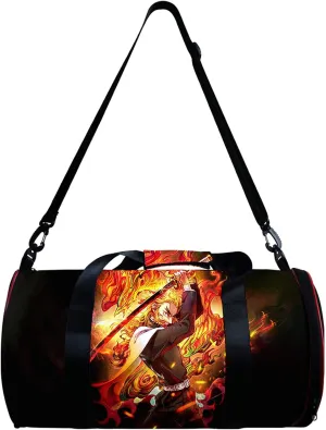 Anime Demon Slayer Large Capacity Gym Bag Manga Kemitsu No Yaiba Sport Duffel Bag With Shoe Bag(Kyoujurou Black)