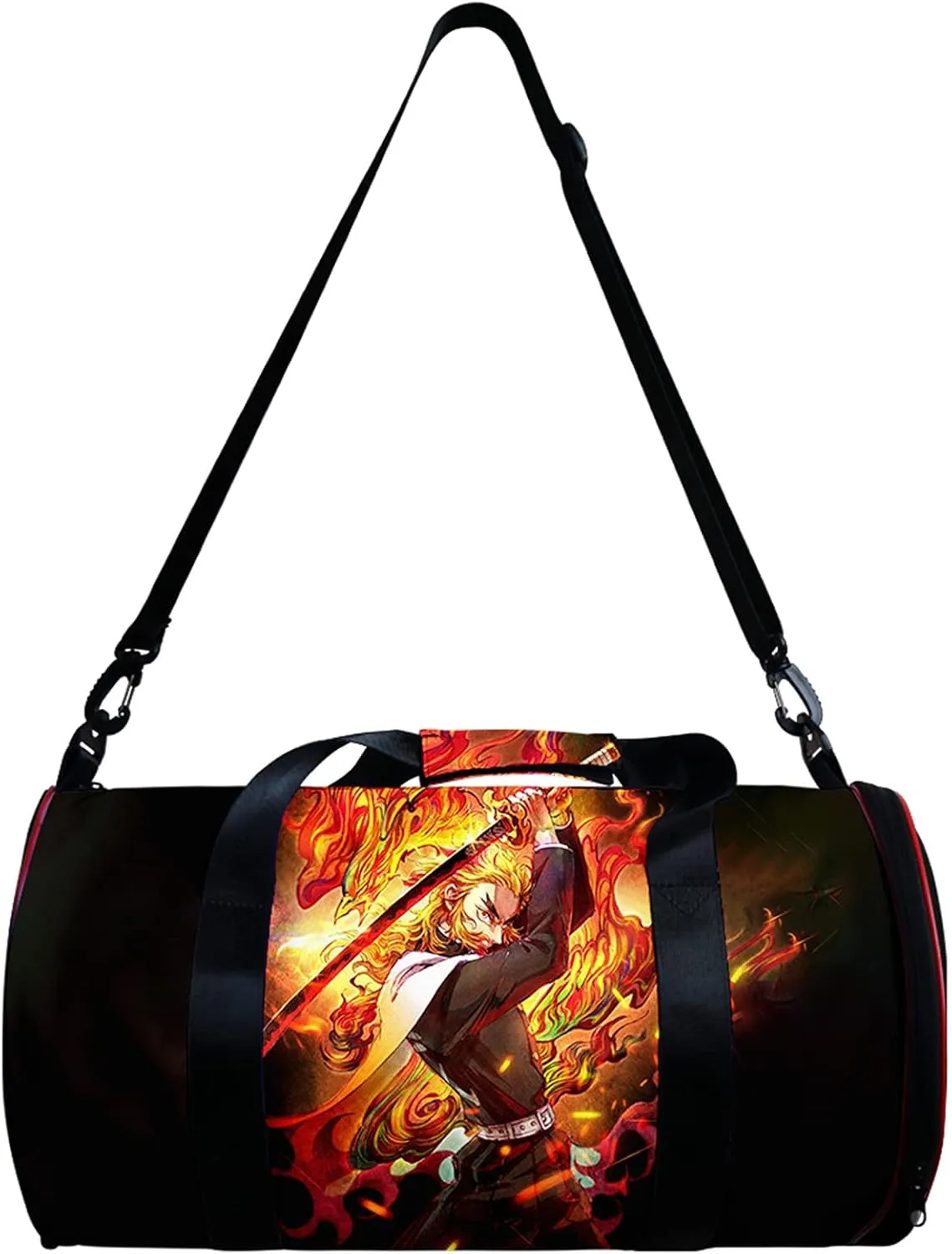 Anime Demon Slayer Large Capacity Gym Bag Manga Kemitsu No Yaiba Sport Duffel Bag With Shoe Bag(Kyoujurou Black)