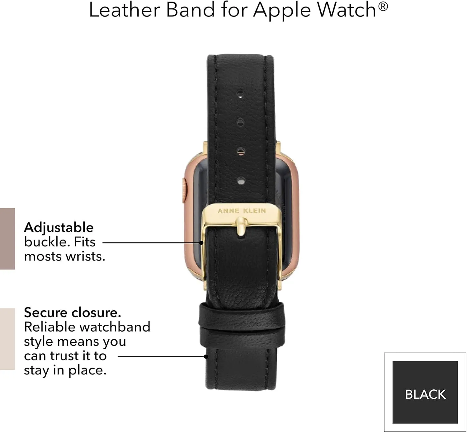 Anne Klein Leather Fashion Band for Apple Watch Secure, Adjustable, Apple Watch Band Replacement, Fits Most Wrists