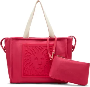 Anne Klein Lion Logo Canvas Tote, Raspberry