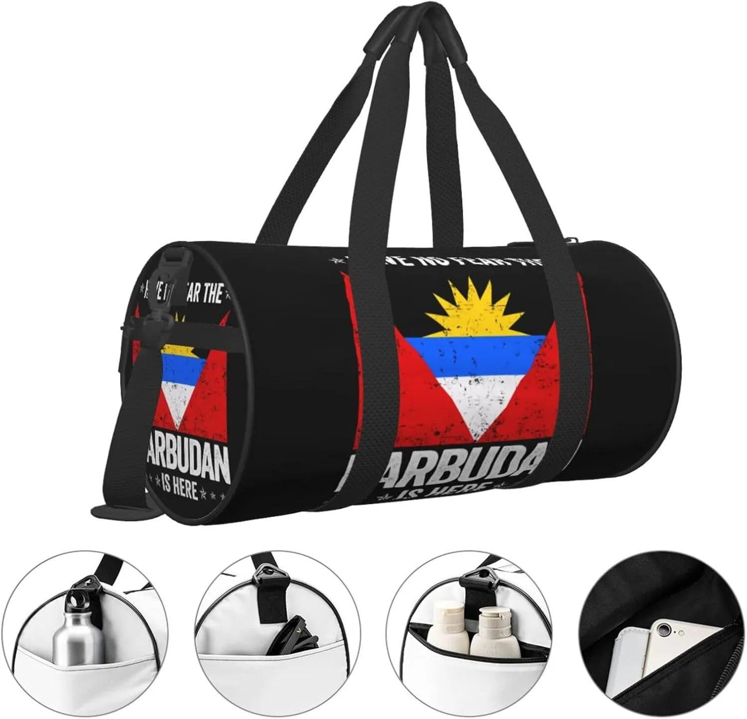Antigua and Barbuda Flag Barbudan Is Here Round Travel Duffel Bag Large Capacity Gym Sports Bags for Hiking Vacation Trips