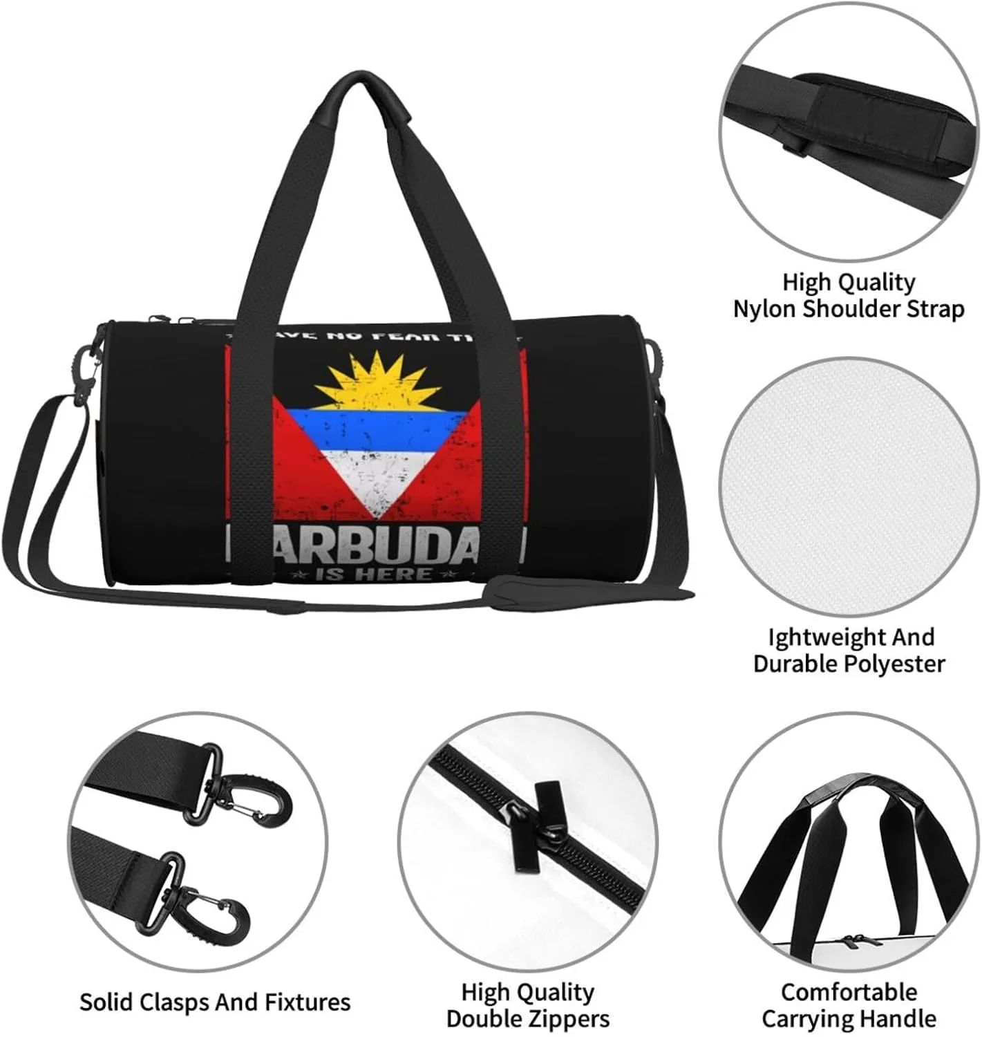 Antigua and Barbuda Flag Barbudan Is Here Round Travel Duffel Bag Large Capacity Gym Sports Bags for Hiking Vacation Trips