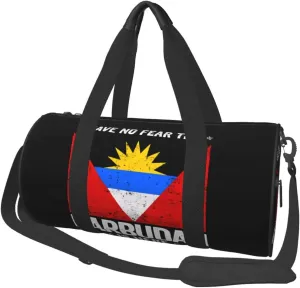 Antigua and Barbuda Flag Barbudan Is Here Round Travel Duffel Bag Large Capacity Gym Sports Bags for Hiking Vacation Trips