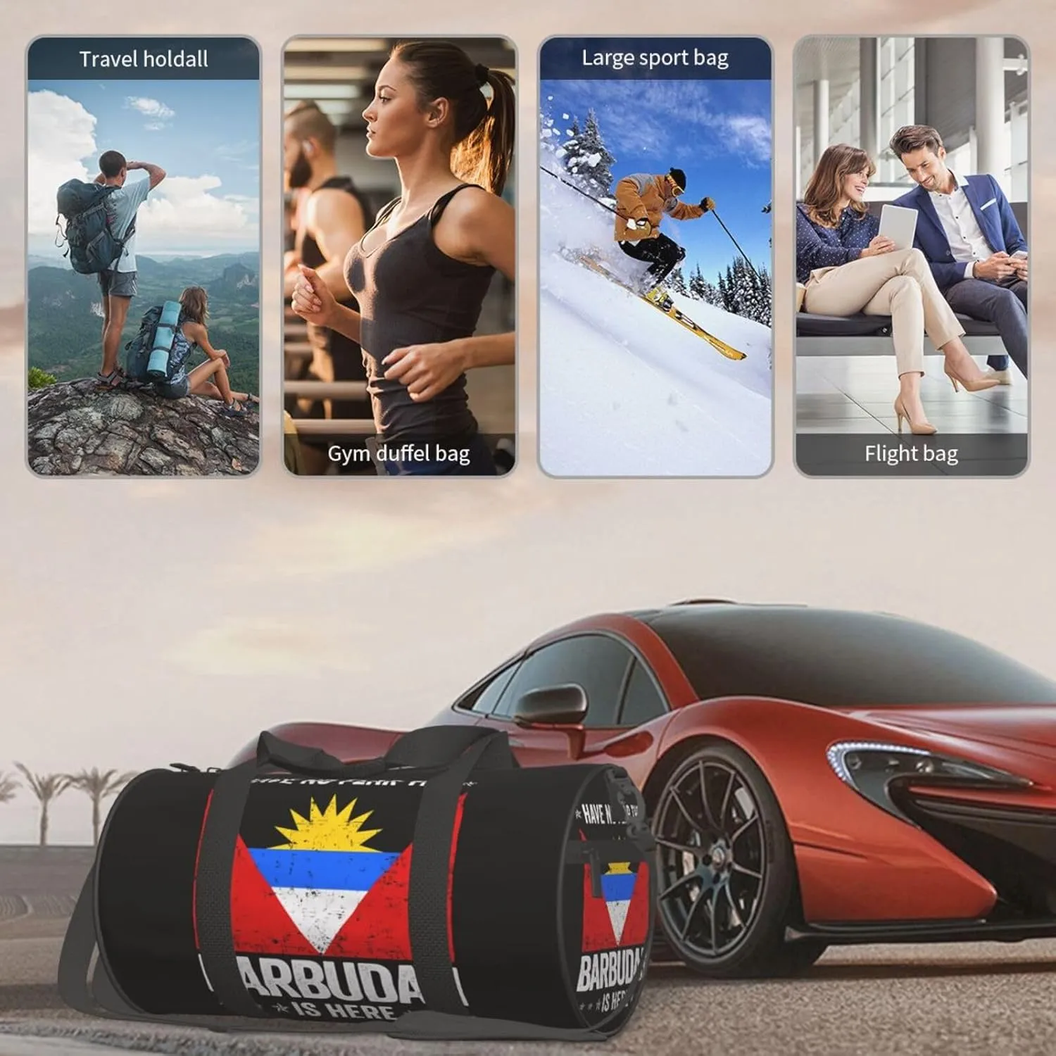 Antigua and Barbuda Flag Barbudan Is Here Round Travel Duffel Bag Large Capacity Gym Sports Bags for Hiking Vacation Trips