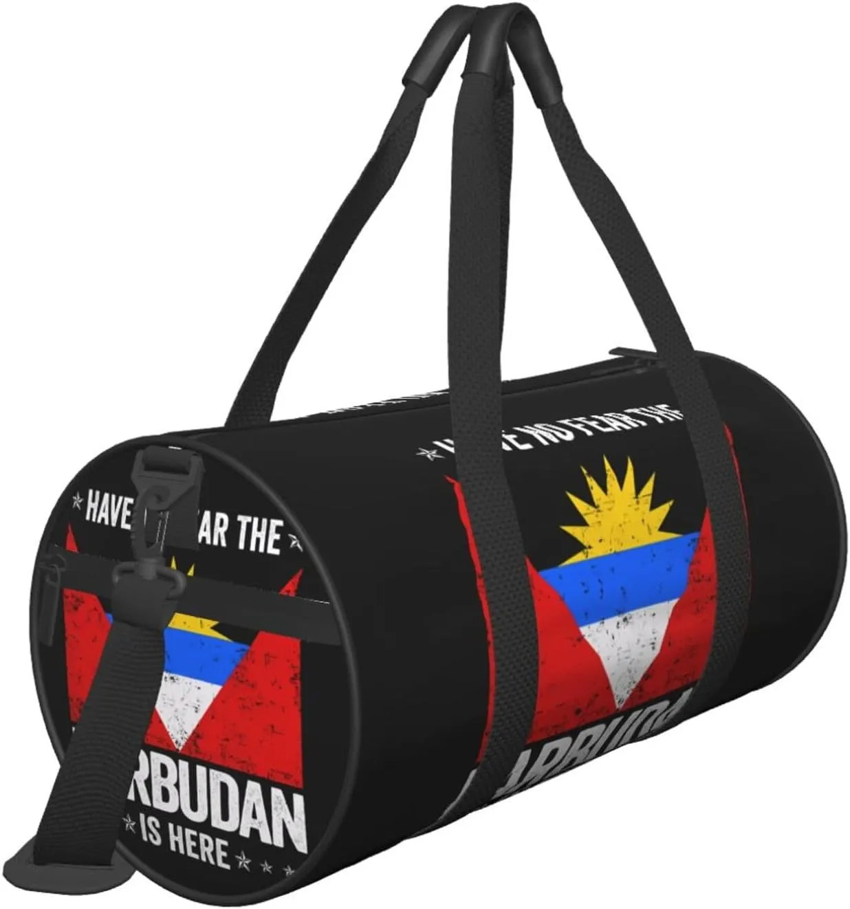 Antigua and Barbuda Flag Barbudan Is Here Round Travel Duffel Bag Large Capacity Gym Sports Bags for Hiking Vacation Trips