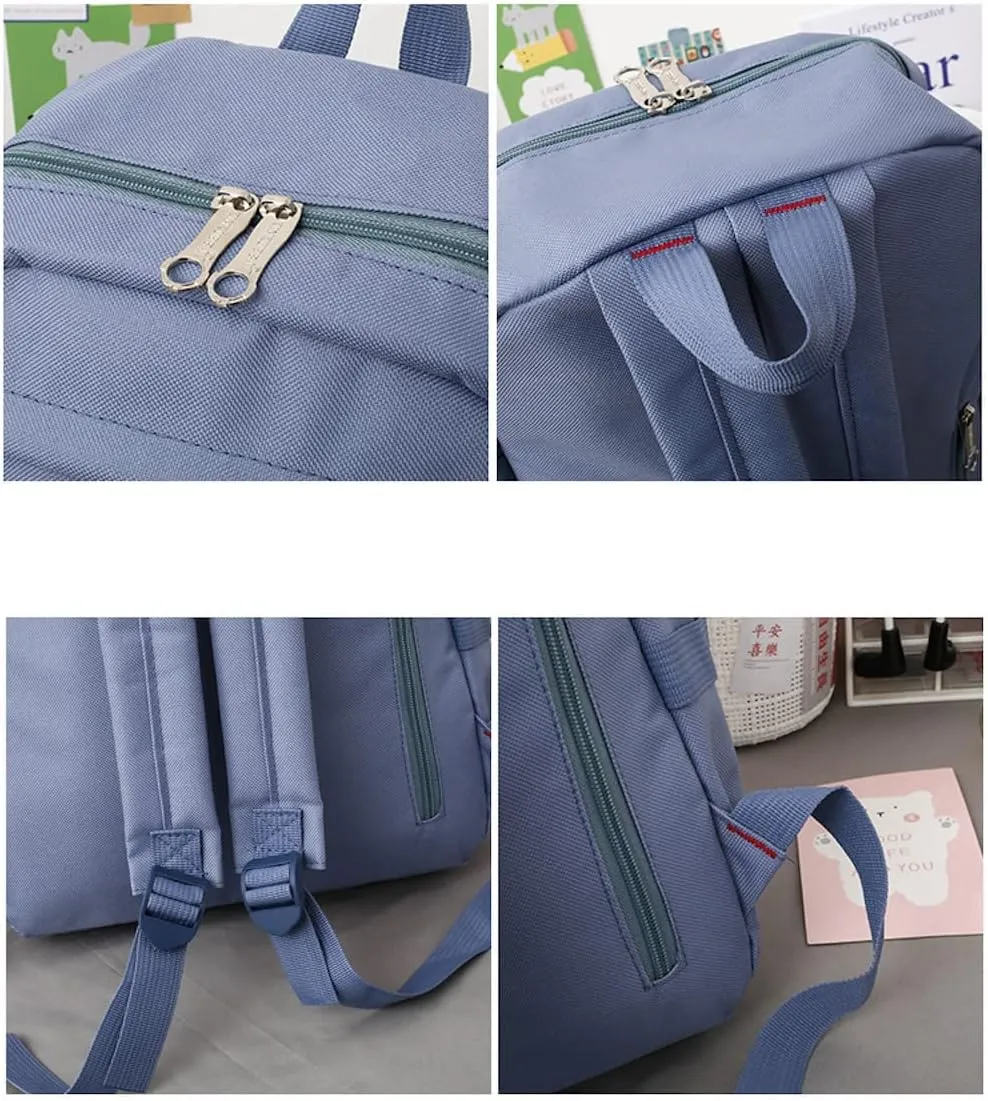 AONUOWE 5pcs Aesthetic Backpack Set for School Teens Girls Daypack Cute Trendy Large Capacity Preppy Shoulder Bag (Pink)