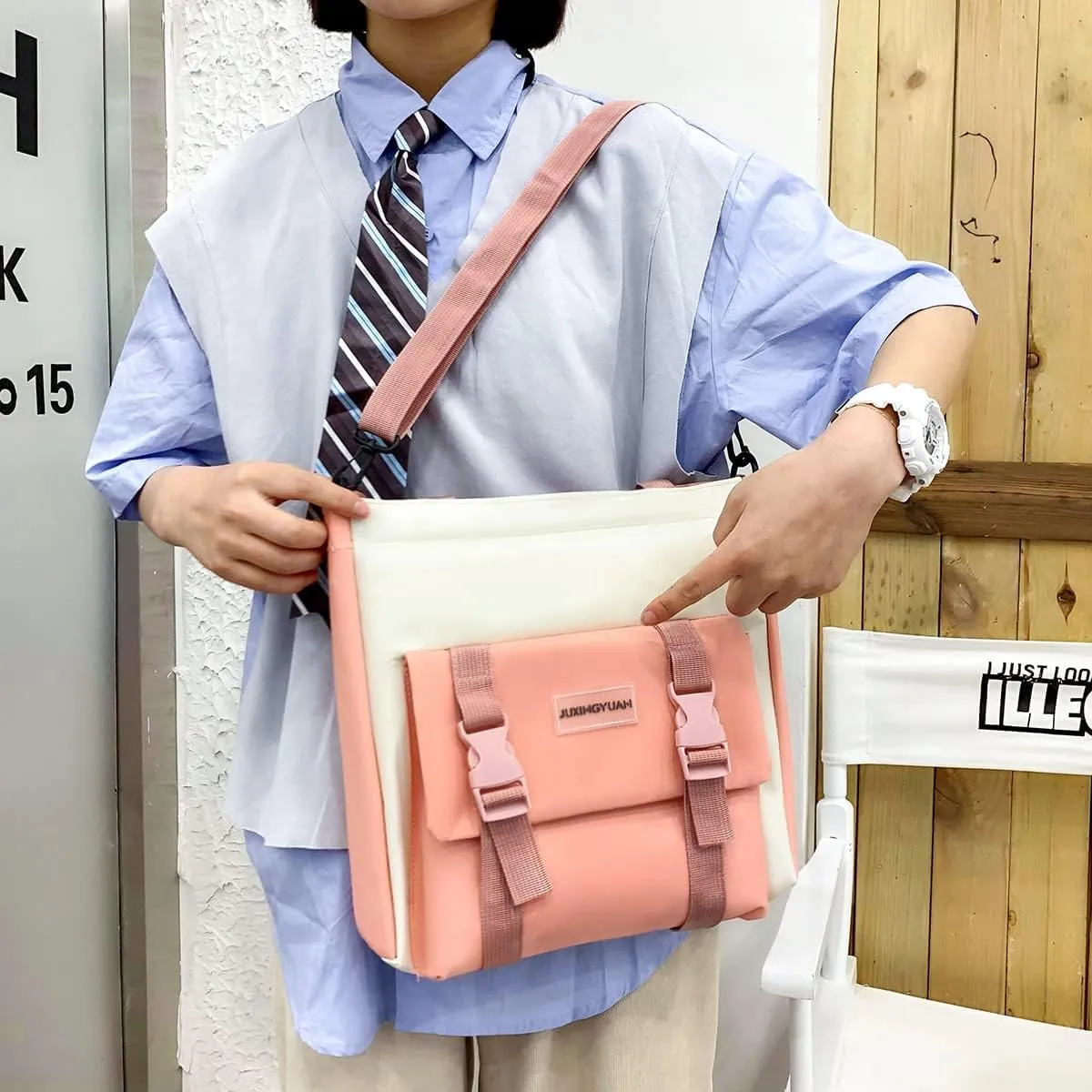 AONUOWE 5pcs Aesthetic Backpack Set for School Teens Girls Daypack Cute Trendy Large Capacity Preppy Shoulder Bag (Pink)