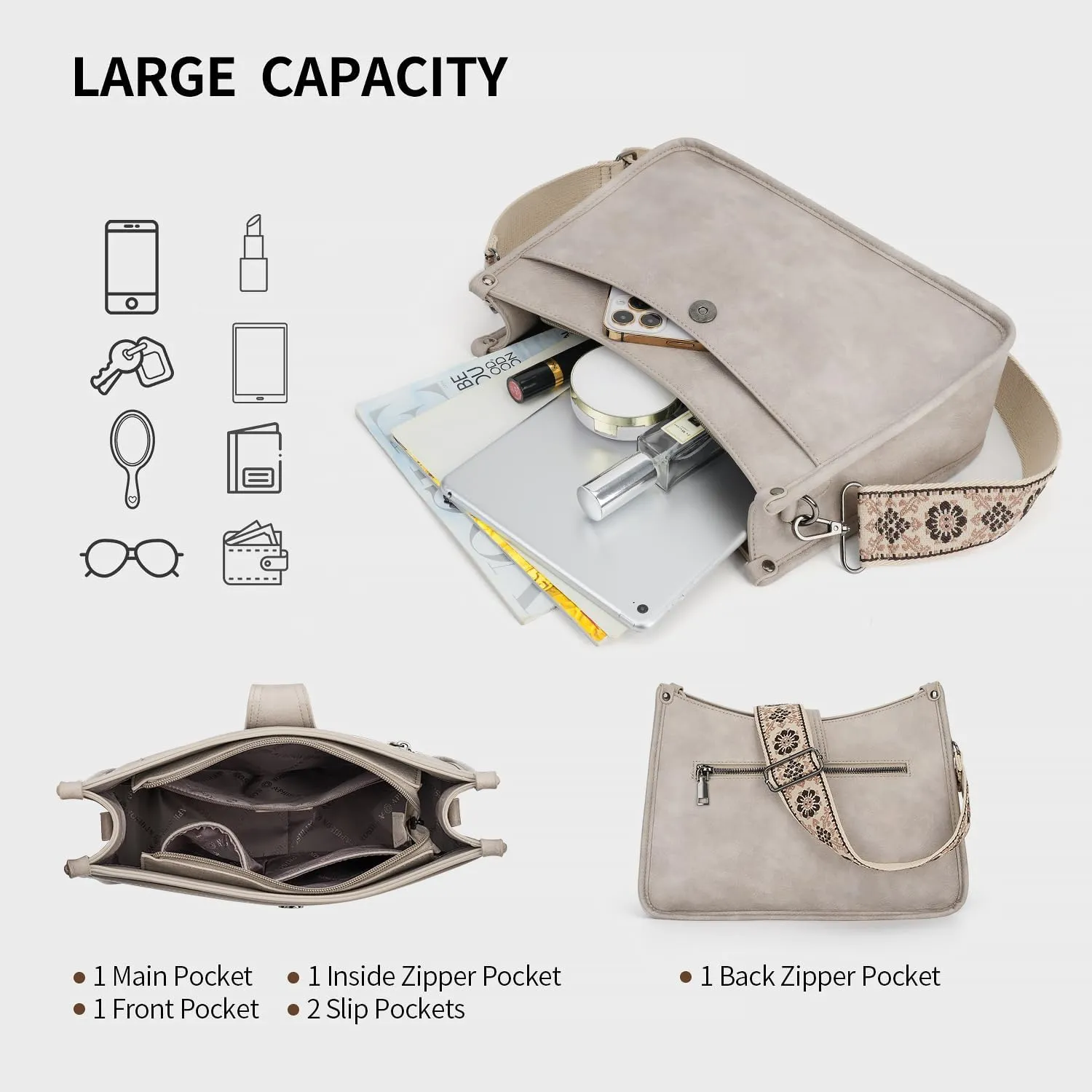 APHISON Crossbody Bags For Women Trendy, Leather Hobo Handbag Crossbody Purses Shoulder Bucket Bag with 2 Strap