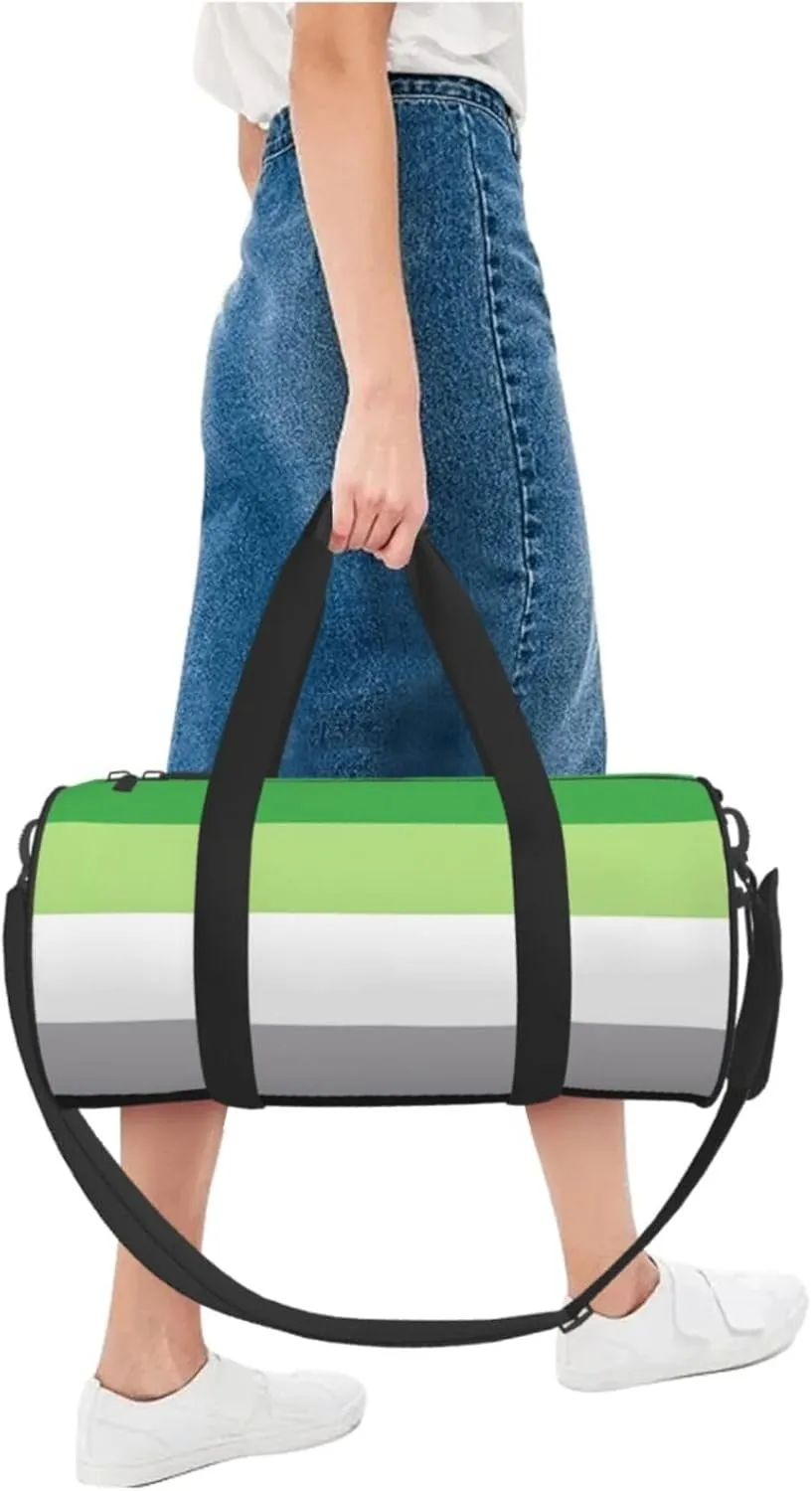 Aromantic Pride Flag LGBTQ Round Travel Duffel Bag Large Capacity Gym Sports Bags for Hiking Vacation Trips