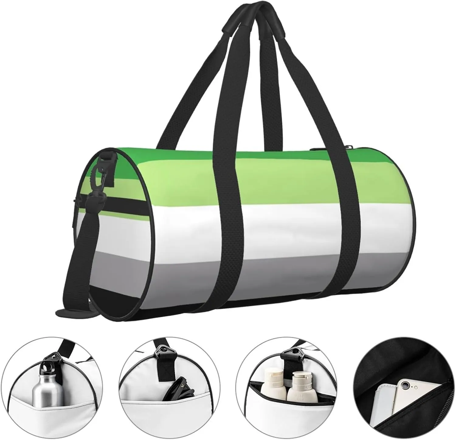 Aromantic Pride Flag LGBTQ Round Travel Duffel Bag Large Capacity Gym Sports Bags for Hiking Vacation Trips