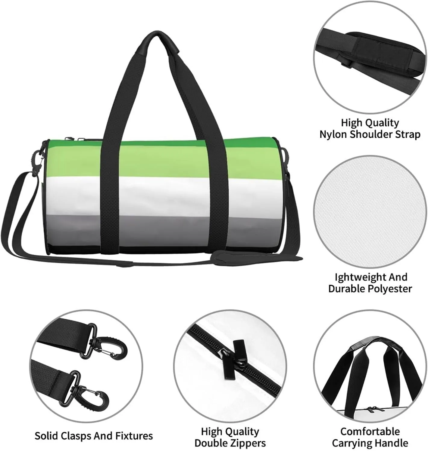 Aromantic Pride Flag LGBTQ Round Travel Duffel Bag Large Capacity Gym Sports Bags for Hiking Vacation Trips