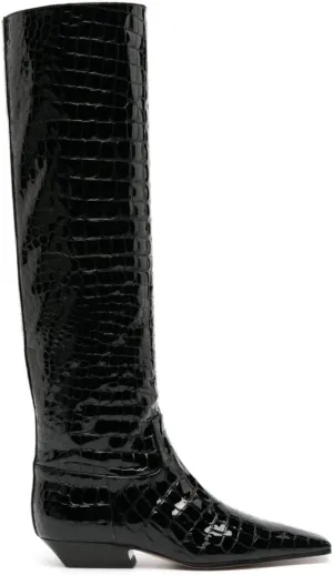 Arqa Women's Square Toe Knee High Boots Low Block Heel Slouchy Boot Comfort Western Riding Boots for Women