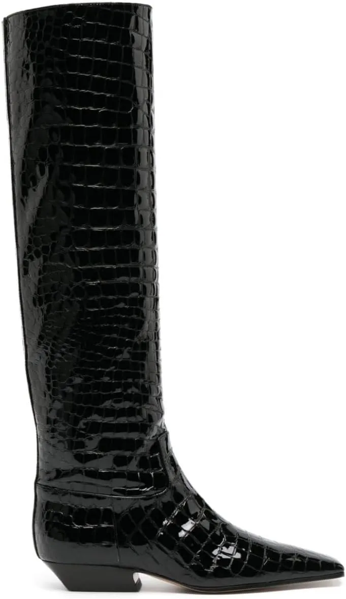 Arqa Women's Square Toe Knee High Boots Low Block Heel Slouchy Boot Comfort Western Riding Boots for Women