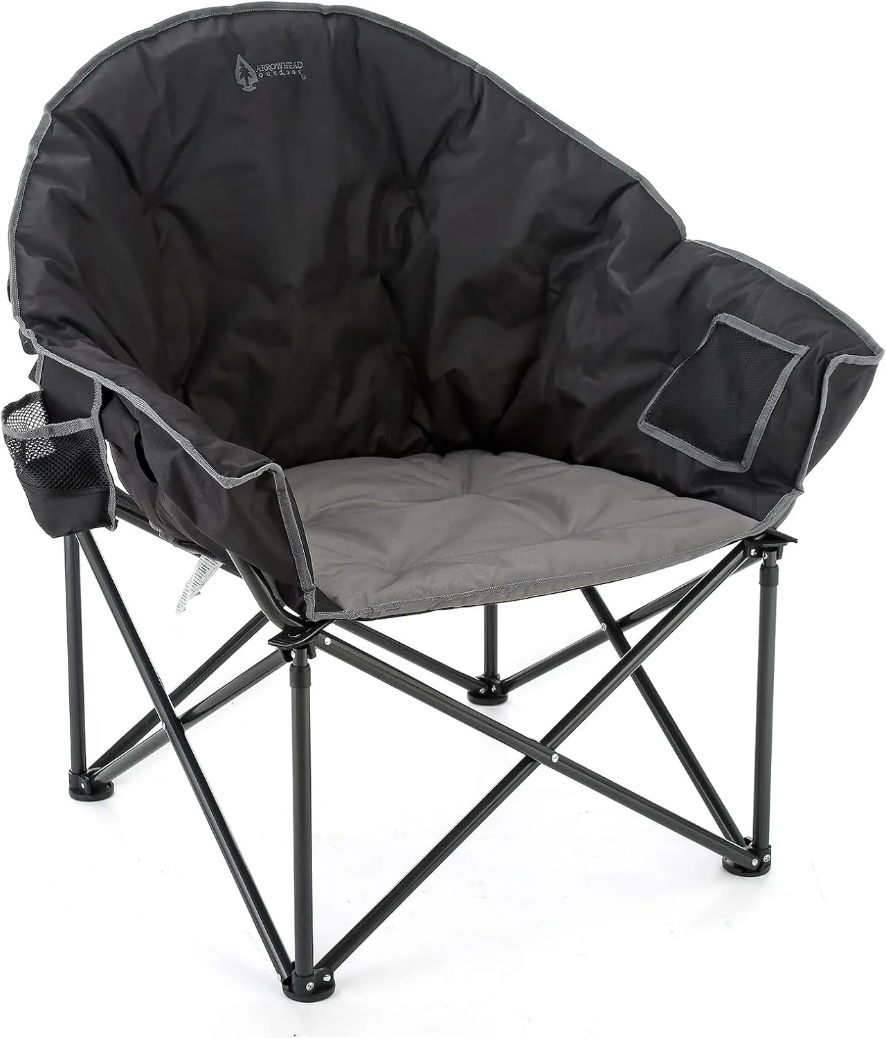 ARROWHEAD OUTDOOR Oversized Heavy-Duty Club Folding Camping Chair w/External Pocket, Cup Holder, Portable, Padded, Moon, Round, Saucer, Supports 330lbs, Carrying Bag, USA-Based Support