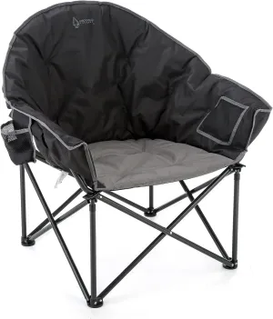ARROWHEAD OUTDOOR Oversized Heavy-Duty Club Folding Camping Chair w/External Pocket, Cup Holder, Portable, Padded, Moon, Round, Saucer, Supports 330lbs, Carrying Bag, USA-Based Support