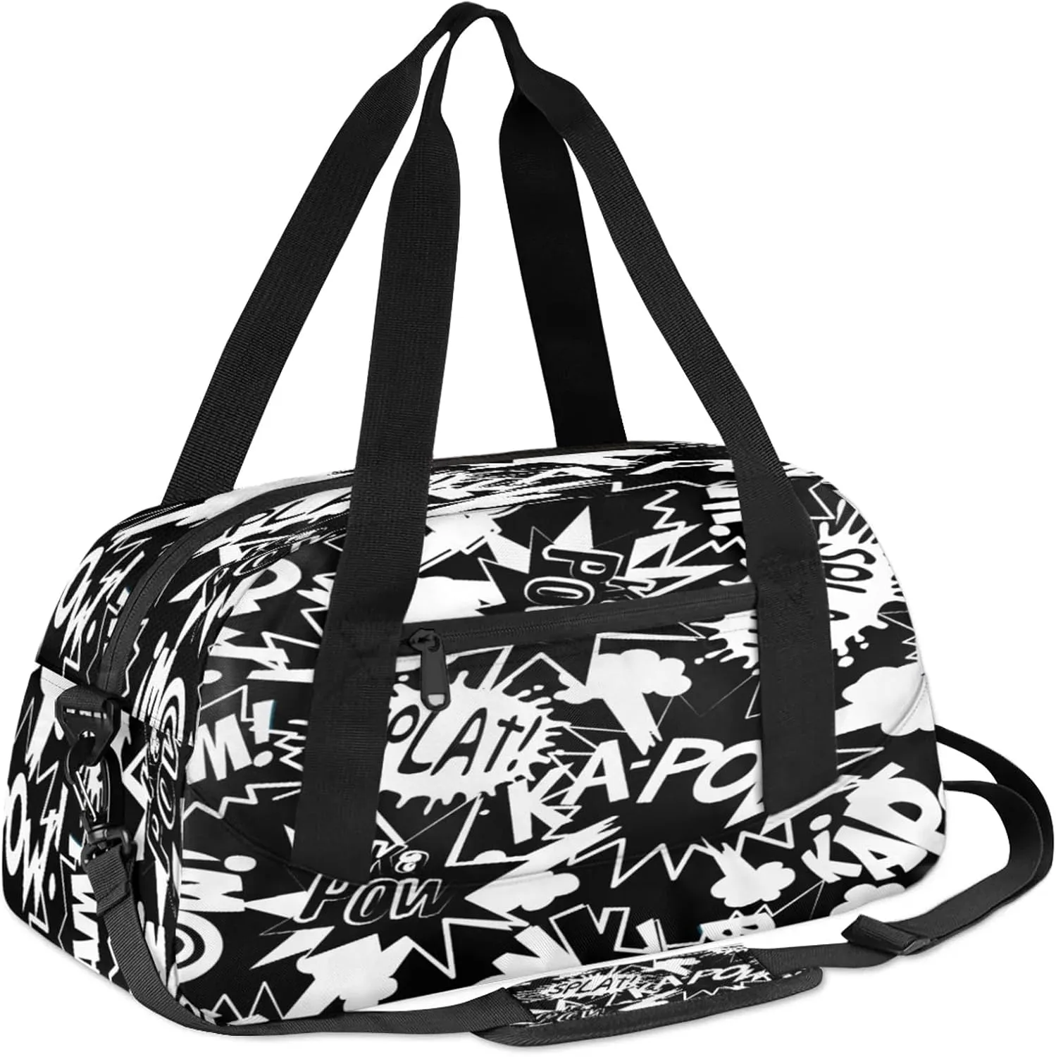 Art Alphabet Graffiti Kids Duffel Bag Lightweight Waterproof Sports Gym Bag with Front Zipper Pocket Foldable Weekender Overnight Bag for School Practice Gymnastic Ballet