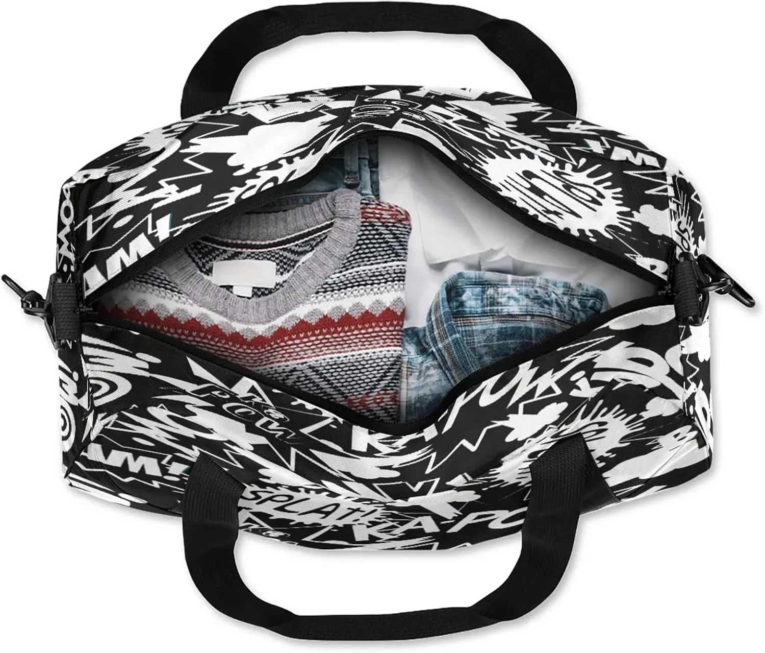 Art Alphabet Graffiti Kids Duffel Bag Lightweight Waterproof Sports Gym Bag with Front Zipper Pocket Foldable Weekender Overnight Bag for School Practice Gymnastic Ballet