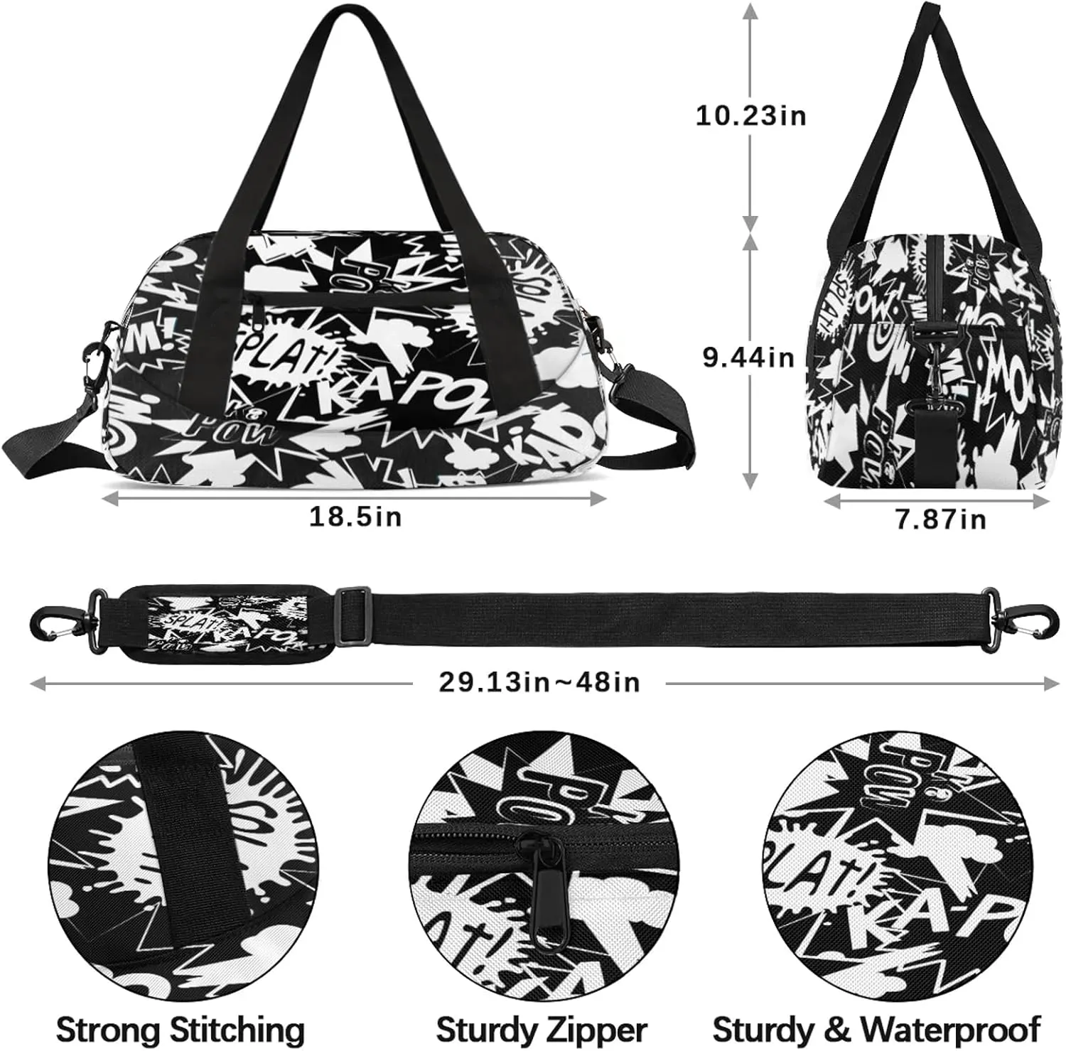 Art Alphabet Graffiti Kids Duffel Bag Lightweight Waterproof Sports Gym Bag with Front Zipper Pocket Foldable Weekender Overnight Bag for School Practice Gymnastic Ballet