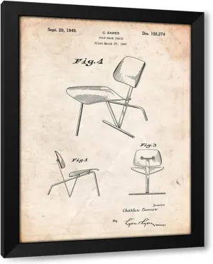 ArtDirect PP159- Vintage Parchment Eames Tilt Back Chair Patent Poster 45x60 Huge Black Modern Wood Framed Canvas Giclee Art by Borders, Cole