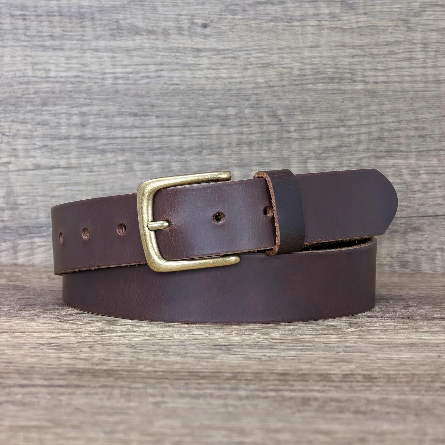 Ashford Ridge Made in England 34mm Full Hide Leather Belt with Brass Colour Buckle