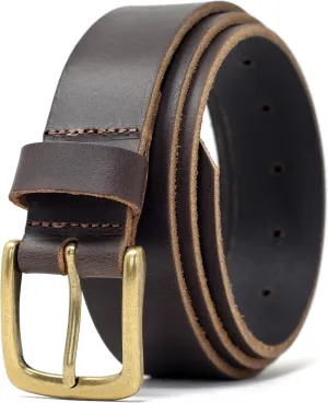 Ashford Ridge Made in England 34mm Full Hide Leather Belt with Brass Colour Buckle