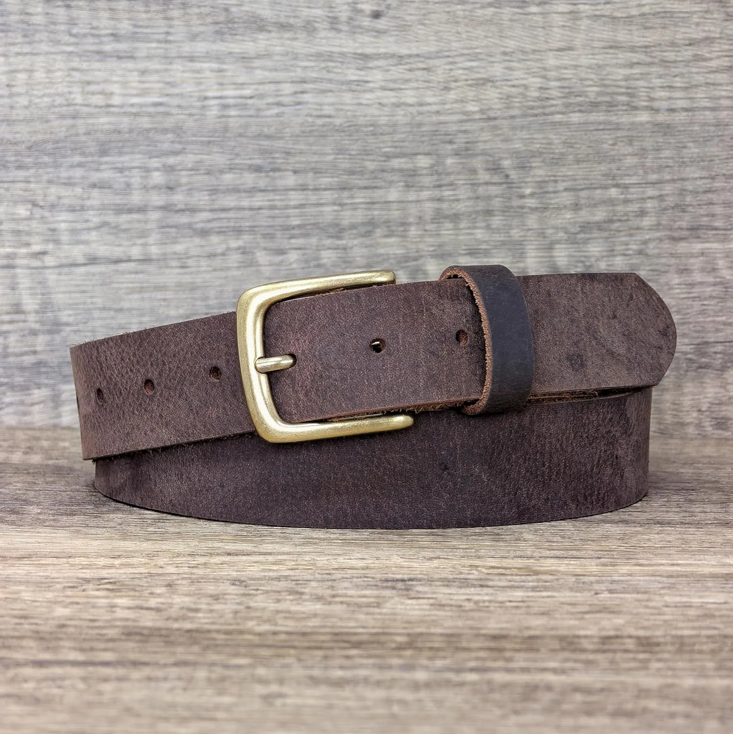 Ashford Ridge Made in England 34mm Full Hide Leather Belt with Brass Colour Buckle
